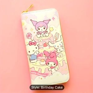 Sanrio Birthday Cake Wallet w/Cinnamaroll, Hello Kitty, Kuromi & My Melody